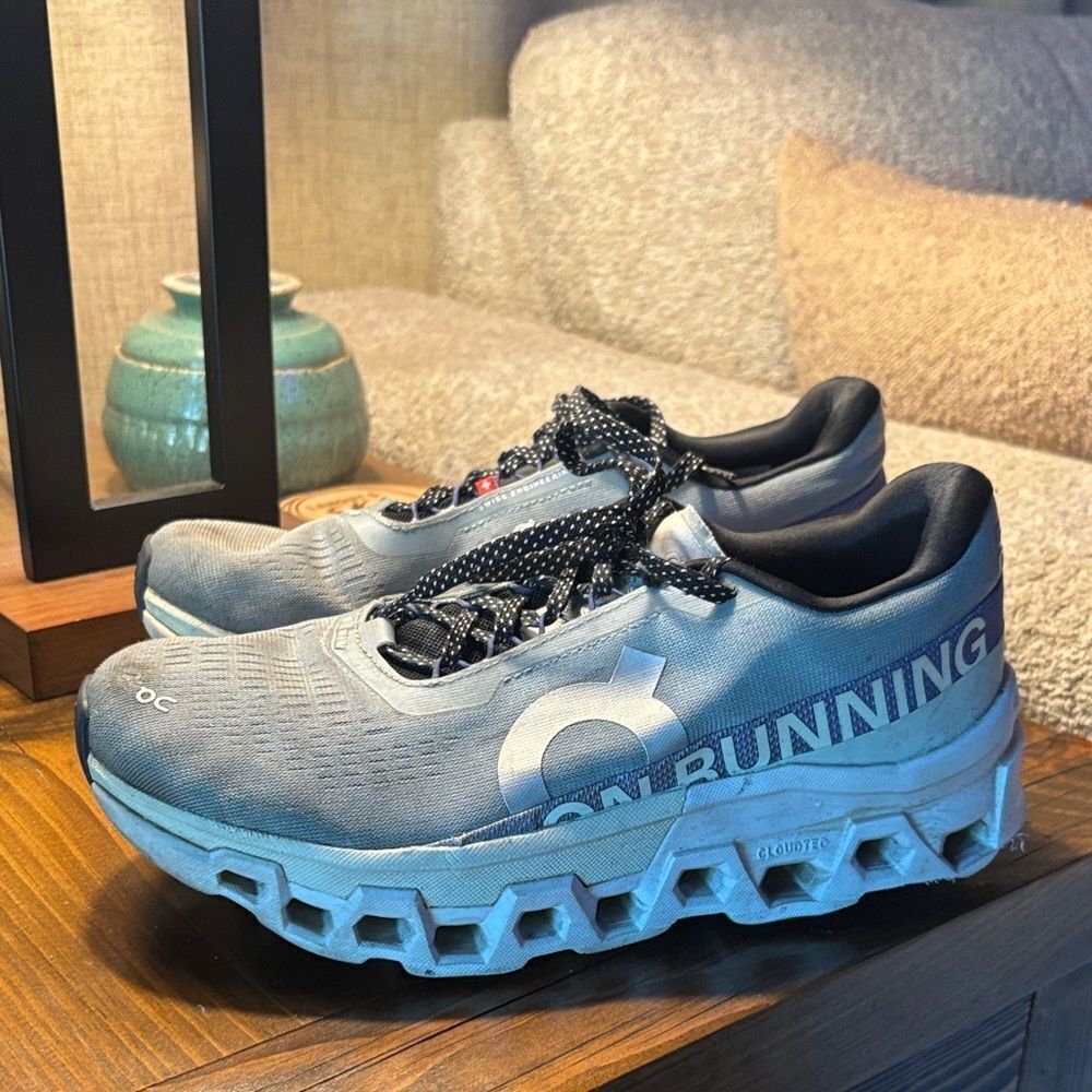 On Running Gray and Blue Athletic Shoes